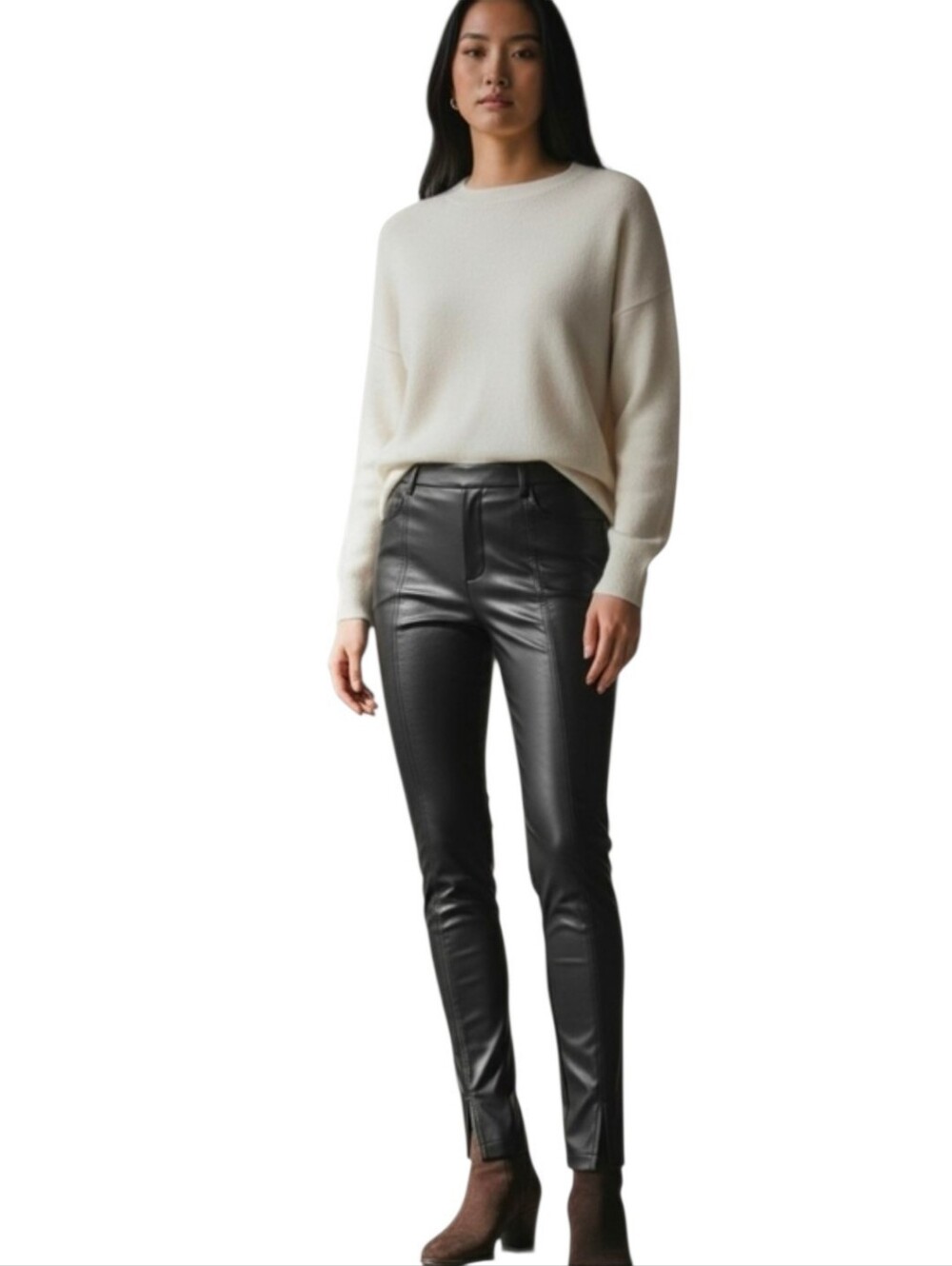 Jason Wu Faux Vegan Leather Pant Women Size Small Black Straight Leg Mid Rise